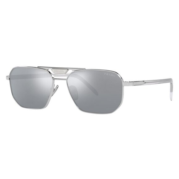 NWT PRADA SUNGLASSES MEN SILVER AVIATOR EYEWEAR PRADA NEW - Picture 1 of 2